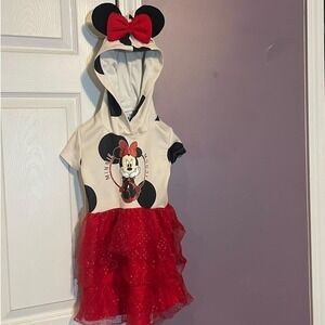 Disney Minnie Mouse Hooded Dress Black Polka‎ Dot Tutu Size 6/6X